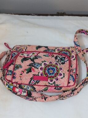 Pink Floral Crossbody Bag - Quilted Lightweight Shoulder Purse